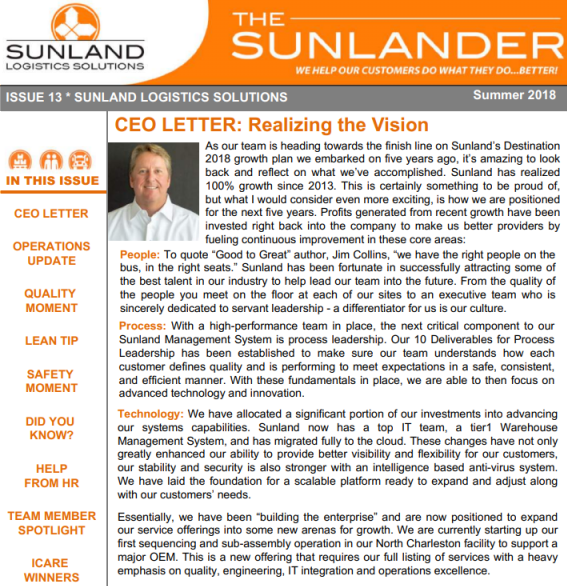 Sunlander – Summer 2018 Newsletter