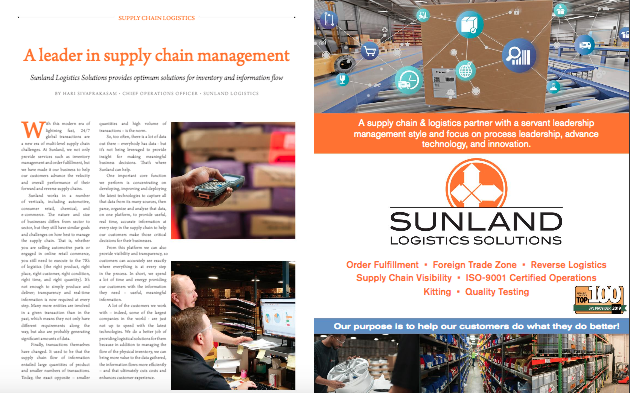 Sunland Featured as A Leader in Supply Chain Management in Book of Experts 2020