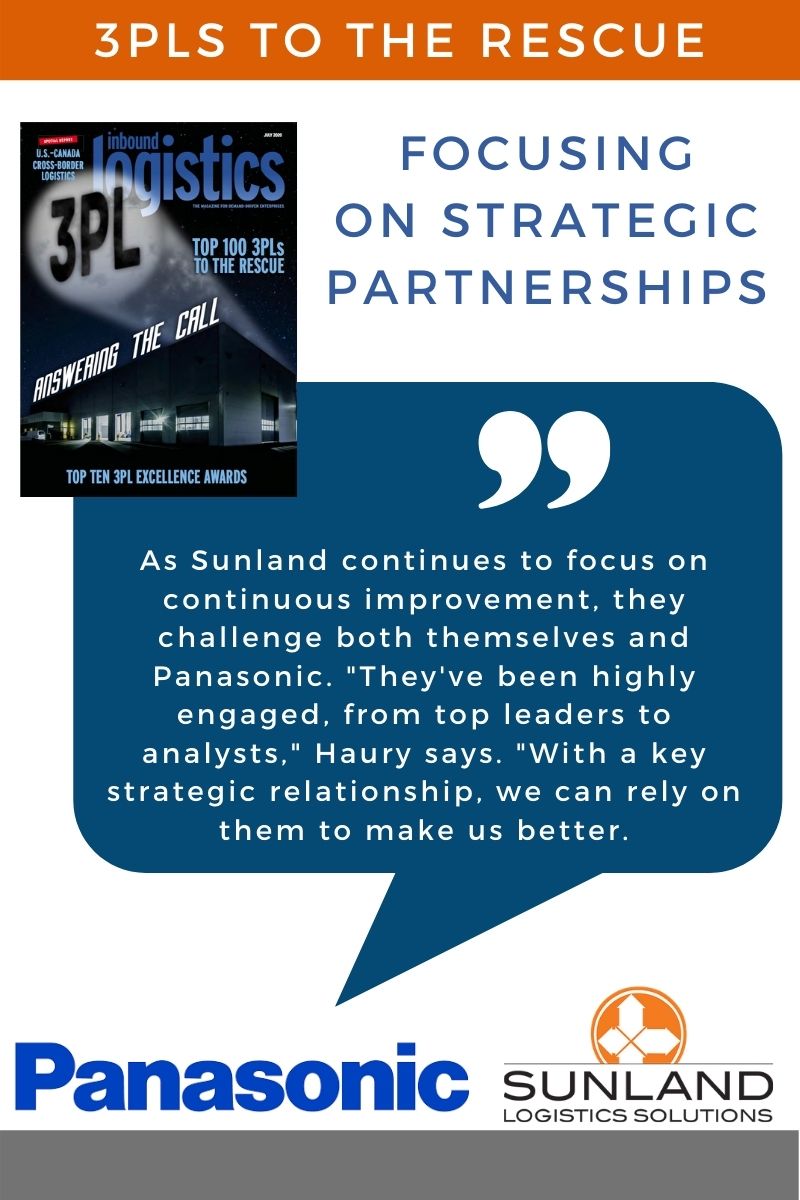 Panasonic + Sunland’s Strategic Partnership included in Inbound Logistics’ Feature Story
